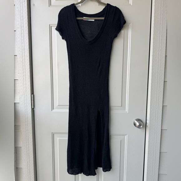 Free People Beach One Love Sweater Midi Cover-Up Dress Sz XS Black Linen Blend - Picture 1 of 7